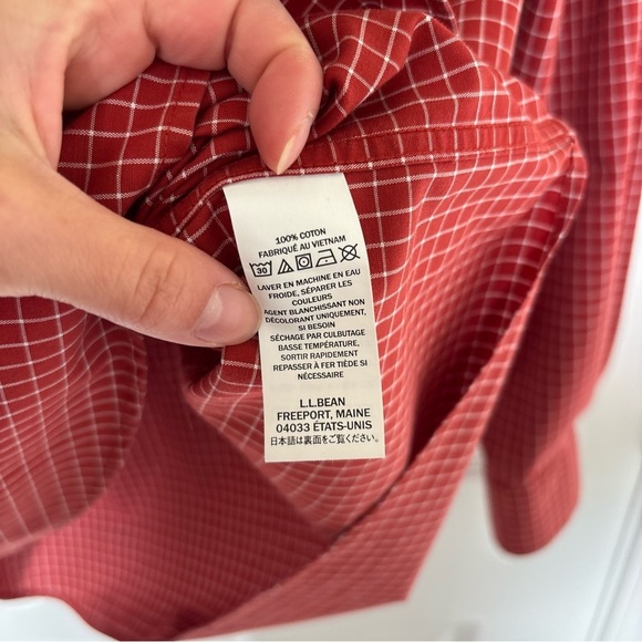Mens L.L.Bean Traditional Fit Button Down Burnt Orange White Grid Check Large - Picture 5 of 7